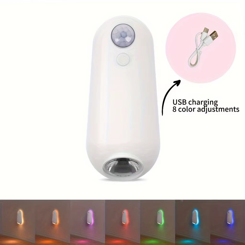 USB Rechargeable LED Motion Sensor Light | 1Pc | 8 Color Changing, Adjustable Brightness | Indoor Motion Sensor Lights for Stair