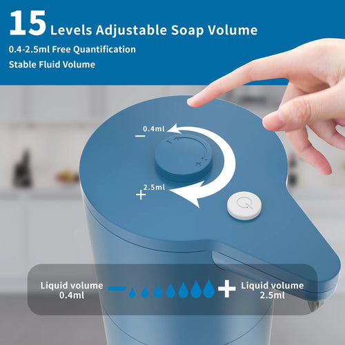 Automatic Soap Dispenser Touchless,Upgrade 15 Adjustable Volume for Thick and Thin Liquid Battery Hand Soap Dispenser,Dish Soap Dispenser Kitchen Bathroom,Auto Soap Dispenser Hands Free Blue